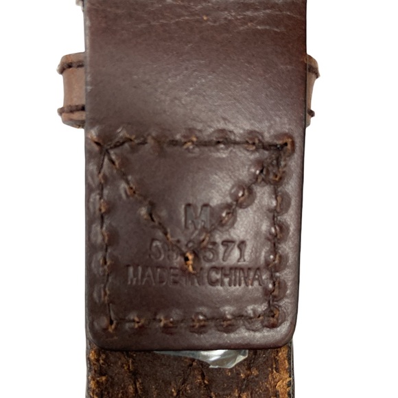 Michael Kors Brown Leather Belt with Orange and Ivory Stitching Size Medium - Picture 7 of 7